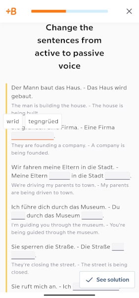 Babbel German grammar task