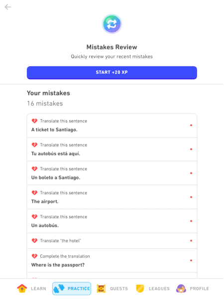 Duolingo mistakes review