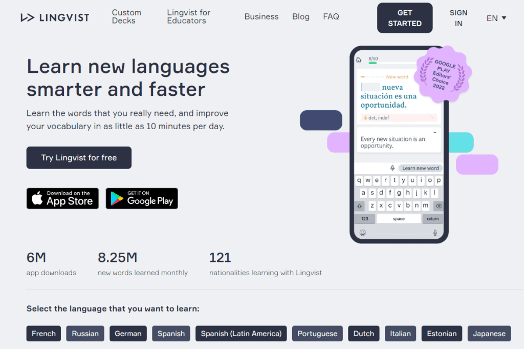 Lingvist website