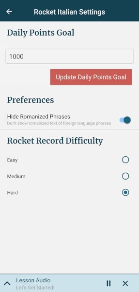 Rocket Languages daily points goal