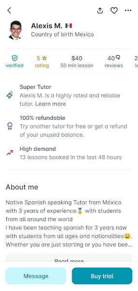 Preply tutor profile
