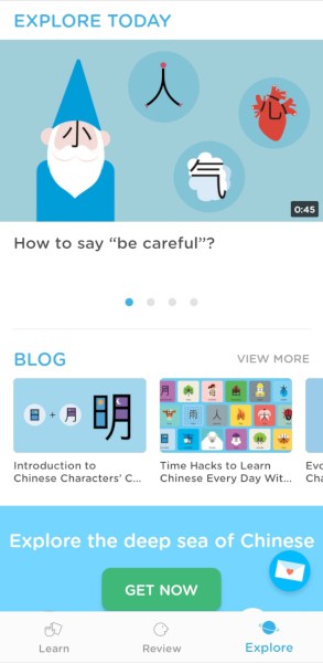 Chineasy: explore tab