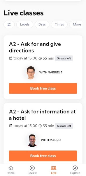 A screenshot of Babbel Live