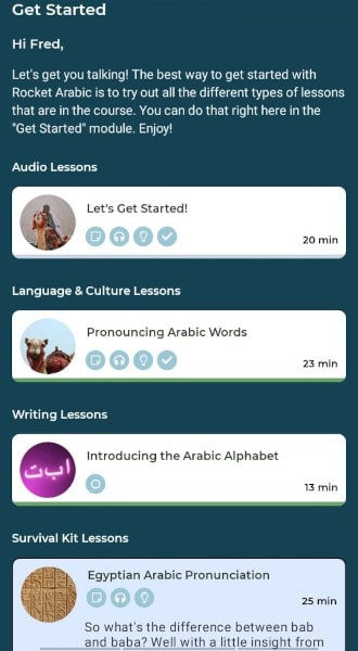 Rocket Arabic Review: lessons list