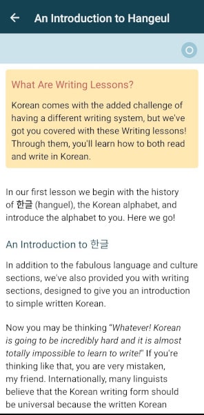 Rocket Korean review: writing part in language and culture lessons