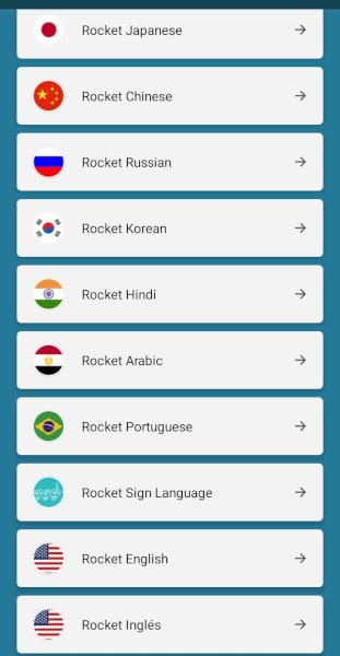 All langugae courses on the app