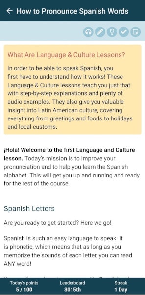 Spanish language and culture lessons in Rocket Languages app